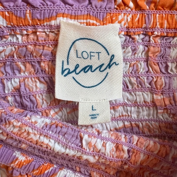 LOFT Beach tropical smocked maxi dress purple orange size L - Picture 5 of 7